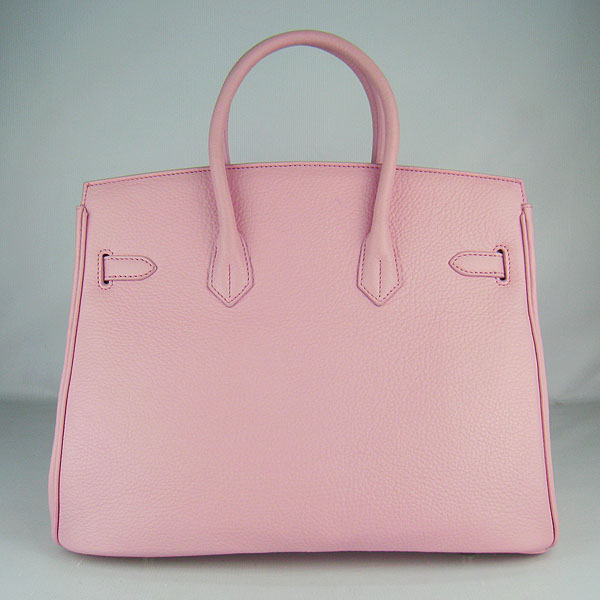 High Quality Fake Hermes 35CM Embossed Veins Leather Bag Pink 6089